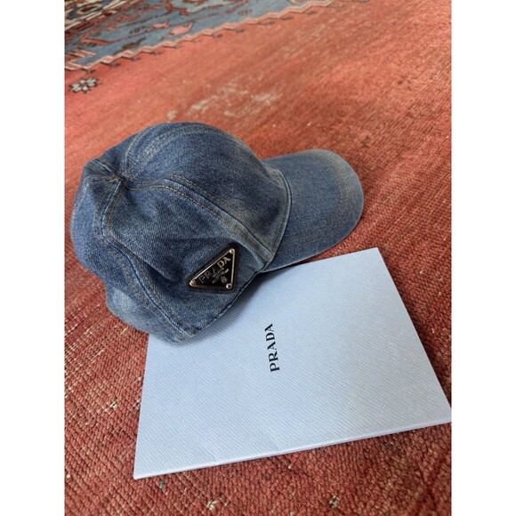 Prada Logo Light Denim Blue Baseball Cap Hat Size Medium - Picture 1 of 14